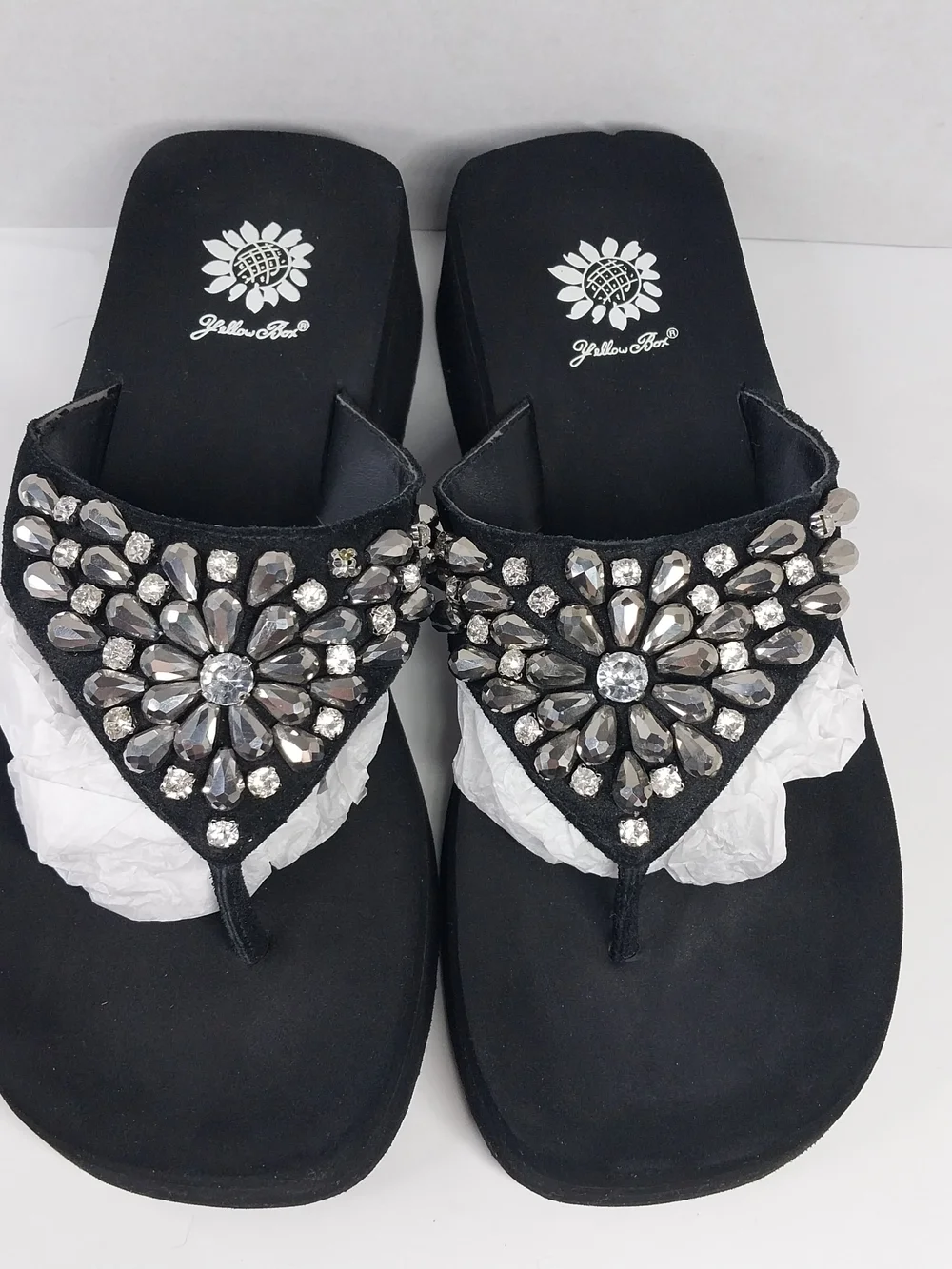 Yellow Box Alaine Size 10 Platform Sandal Rhinestone Sparkle Leather Flip Flops - Picture 4 of 14